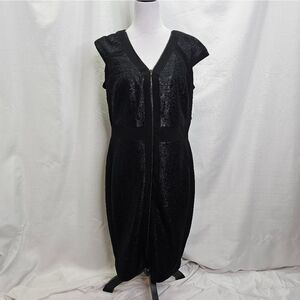 Dressbarn Black Front Zip Sheath Dress Size 16